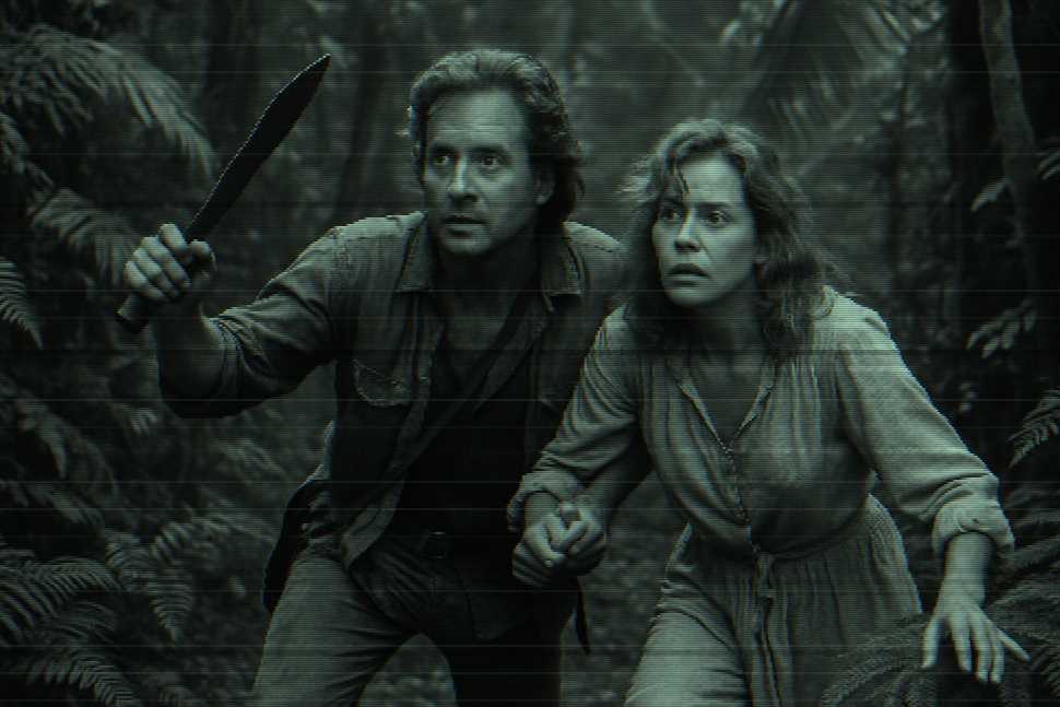Depiction of the movie, 'Romancing the Stone'
